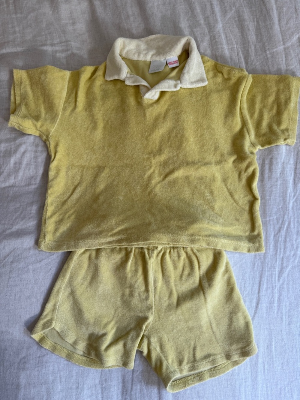 Zara Yellow Terry Cloth Two-Piece Set with White Collar